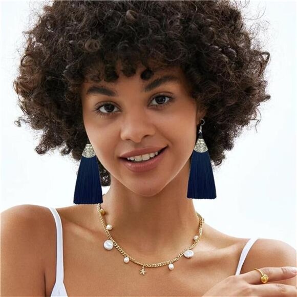 9 Pairs Colorful Boho Tassel- Long Thread Tassel Earrings Set for Women - - Picture 4 of 8